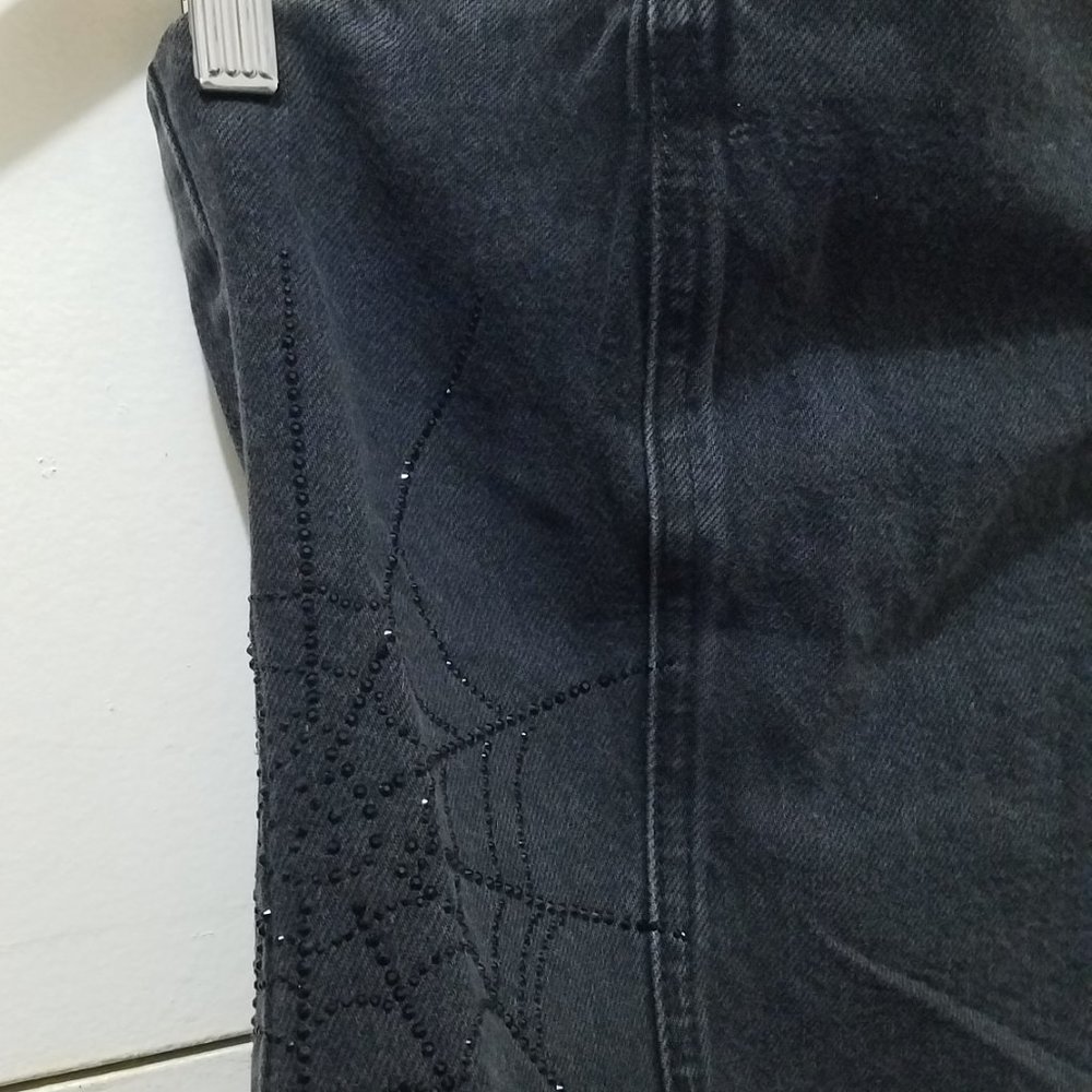 NWT TRF RHINESTONE SPIDERWEB STRAPLESS DENIM TOP - Picture 5 of 7